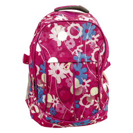 Mochila feminina rosa e azul florida<br />Ref.: 7244<br />Cx: 36